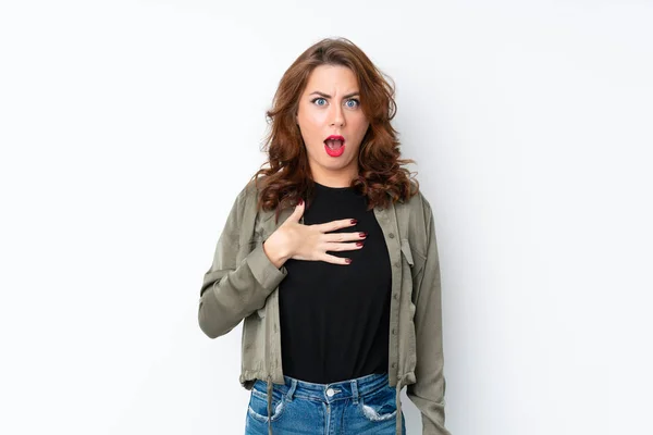 Young Russian Woman Isolated White Background Surprised Shocked While Looking — Stock Photo, Image