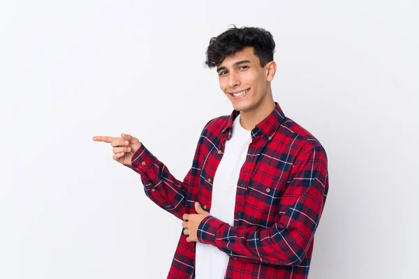 Young Argentinian Man Isolated White Background Pointing Finger Side — Stock Photo, Image
