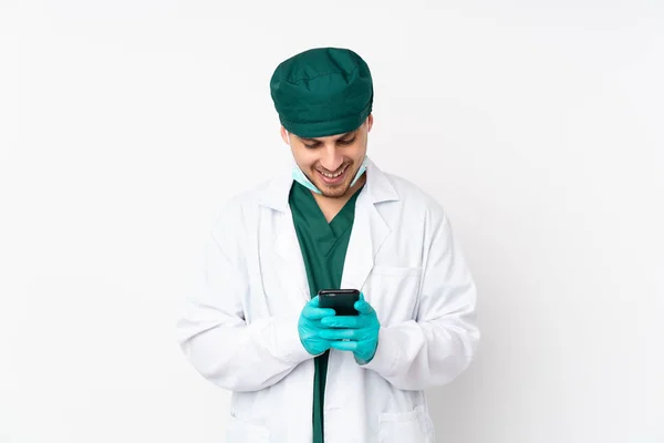 Chirurg Groen Uniform Geïsoleerd Geïsoleerde Witte Achtergrond Verzenden Van Een — Stockfoto