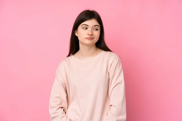 Joven Ucraniano Adolescente Chica Sobre Aislado Rosa Fondo Haciendo Dudas — Foto de Stock