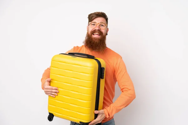 Homem Ruivo Com Barba Longa Sobre Fundo Branco Isolado Férias — Fotografia de Stock