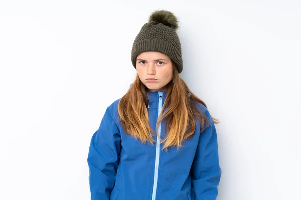 Menina Adolescente Ucraniana Com Chapéu Inverno Sobre Fundo Branco Isolado — Fotografia de Stock