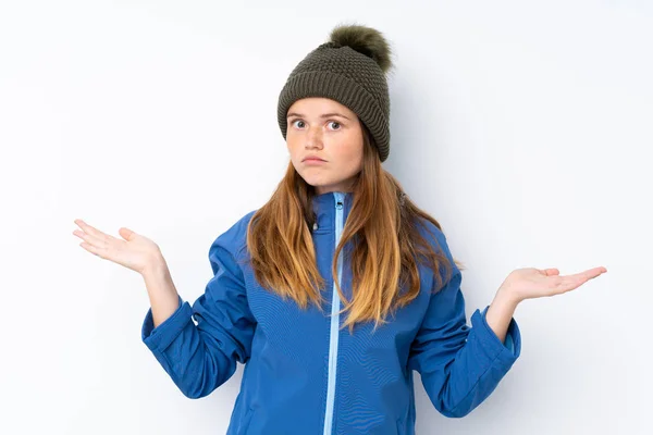 Ucraniano Adolescente Chica Con Invierno Sombrero Sobre Aislado Blanco Fondo —  Fotos de Stock