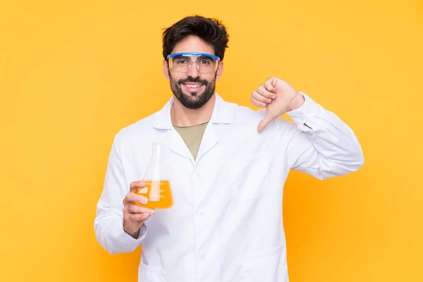 Young Scientific Man Isolated Yellow Background Proud Self Satisfied — Stock Photo, Image