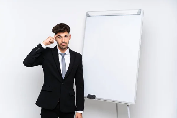 Young Businessman Giving Presentation White Board Intending Realizes Solution — Stock Photo, Image