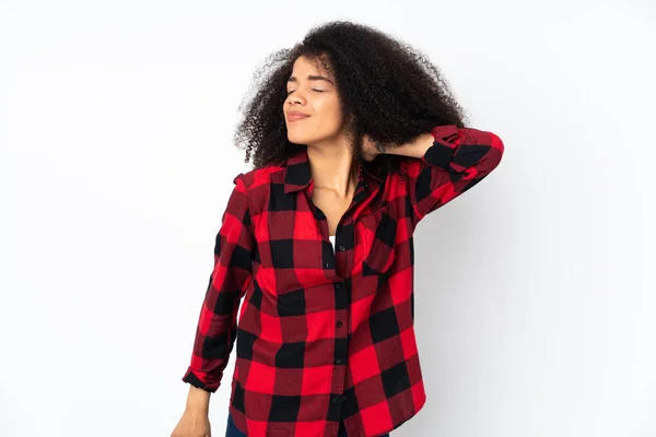 Young African American Woman Isolated Background Neckache — Stock Photo, Image