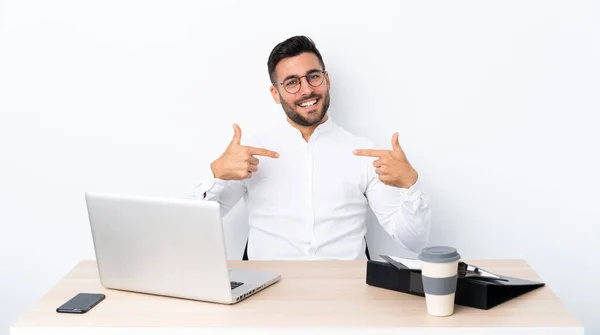 Young Businessman Workplace Proud Self Satisfied — Stock Photo, Image