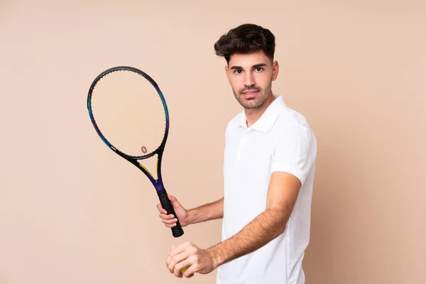 Young Man Isolated Background Playing Tennis — ストック写真