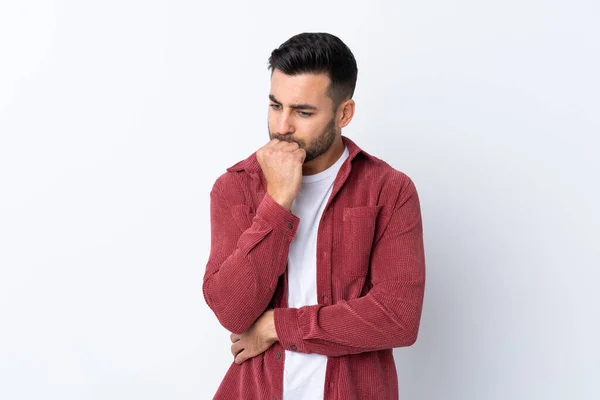 Joven Hombre Guapo Con Barba Con Una Chaqueta Pana Sobre — Foto de Stock