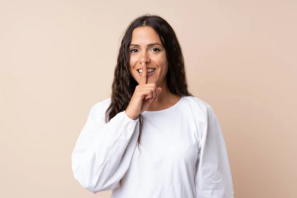 Young Woman Isolated Background Doing Silence Gesture — Stock Photo, Image