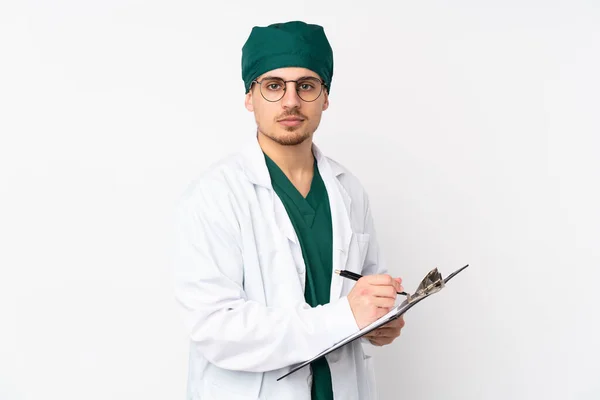 Chirurg Groen Uniform Geïsoleerd Geïsoleerde Witte Achtergrond — Stockfoto