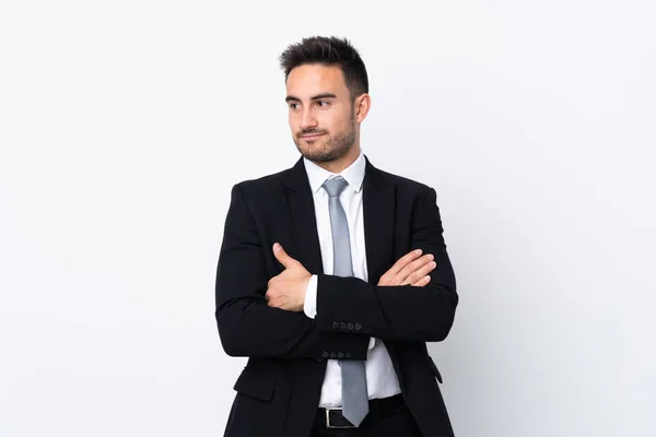 Joven Hombre Negocios Sobre Fondo Aislado Pensando Una Idea — Foto de Stock