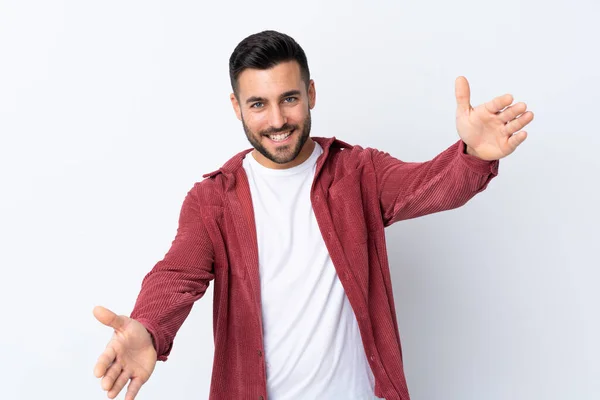 Jeune Homme Beau Avec Barbe Portant Une Veste Velours Côtelé — Photo