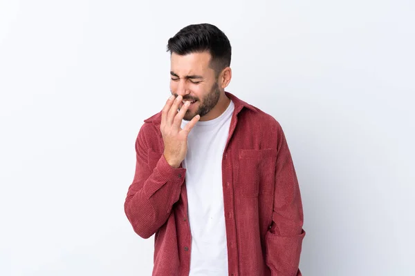 Young Handsome Man Beard Wearing Corduroy Jacket Isolated White Background — ストック写真