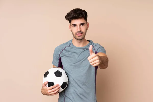 Young Man Isolated Background Soccer Ball Thumb — Stock Photo, Image