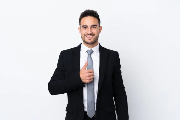 Young Business Man Isolated Background Giving Thumbs Gesture — Stock Photo, Image