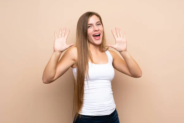 Teenager Blonde Girl Isolated Background Counting Ten Fingers — Stock Photo, Image