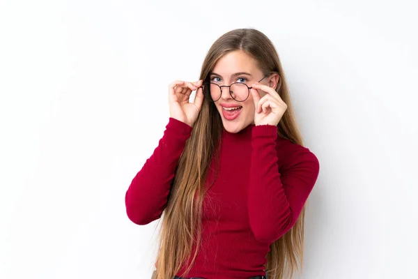 Teenager Blonde Mädchen Über Isolierten Weißen Hintergrund Mit Brille Und — Stockfoto