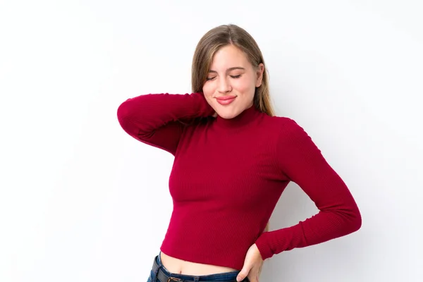 Adolescente Loira Sobre Isolado Fundo Branco Com Decote — Fotografia de Stock