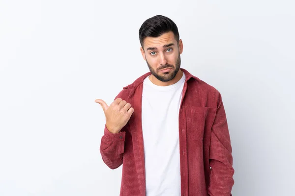 Homem Bonito Jovem Com Barba Vestindo Uma Jaqueta Veludo Sobre — Fotografia de Stock