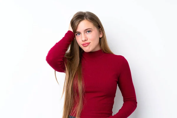 Teenager Blonde Mädchen Über Isolierten Weißen Hintergrund Mit Einem Ausdruck — Stockfoto