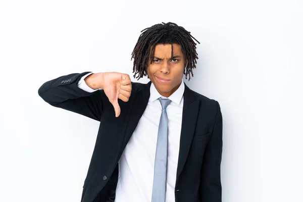 Junger Afroamerikanischer Geschäftsmann Vor Isoliertem Weißen Hintergrund Zeigt Daumen Nach — Stockfoto