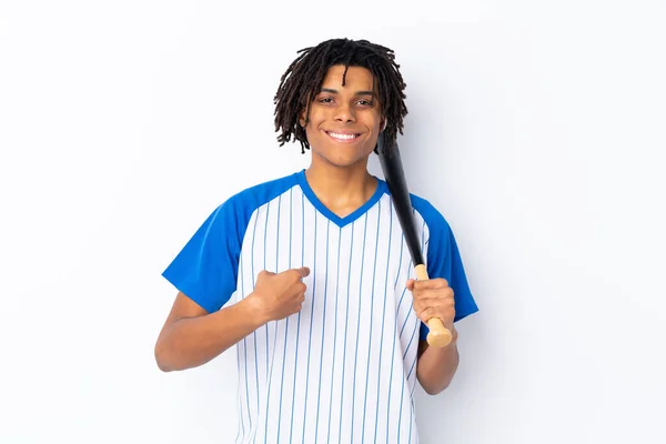 Jovem Afro Americano Jogando Beisebol Sobre Fundo Branco Isolado Com — Fotografia de Stock