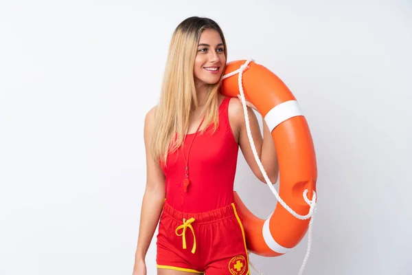 Lifeguard Woman Isolated White Background Happy Expression — 스톡 사진