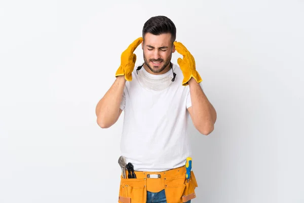 Craftsmen Electrician Man Isolated White Background Unhappy Frustrated Something Negative — Stock Photo, Image