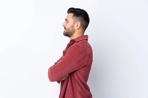 Homem Bonito Jovem Com Barba Vestindo Uma Jaqueta Veludo Sobre — Fotografia de Stock