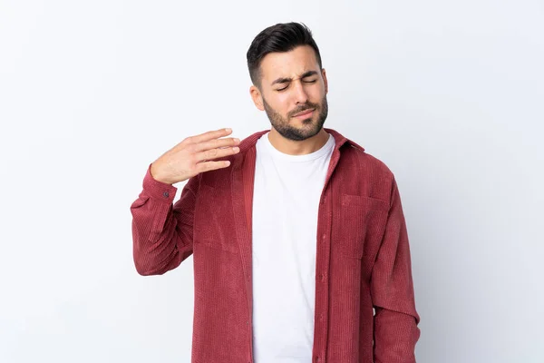 Homem Bonito Jovem Com Barba Vestindo Uma Jaqueta Veludo Sobre — Fotografia de Stock