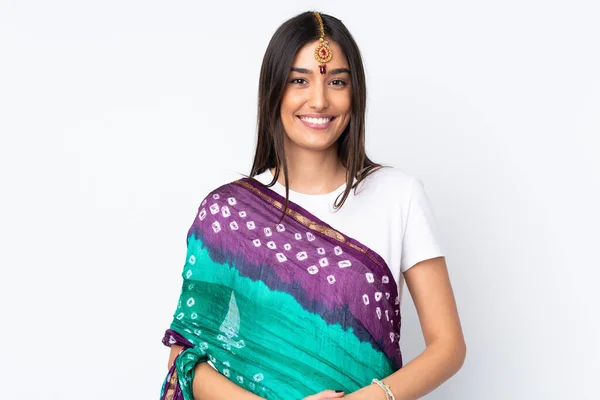 Jonge Indiaanse Vrouw Geïsoleerd Witte Achtergrond — Stockfoto