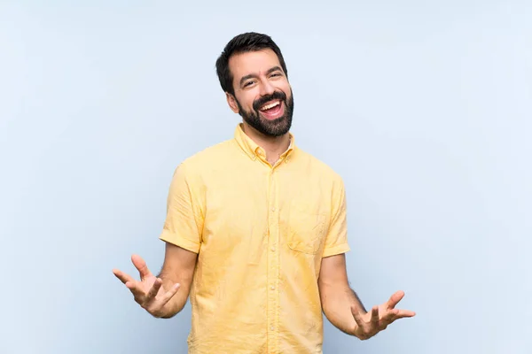 Young Man Beard Isolated Blue Background Smiling — Stock Photo, Image