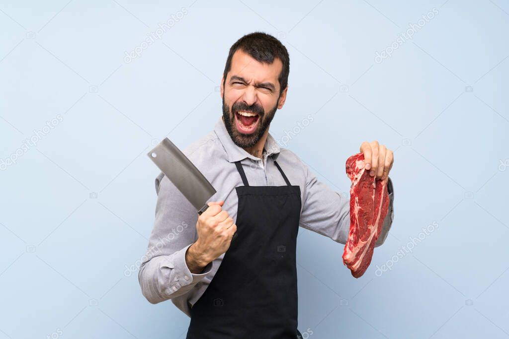 Lucky Chef holding a raw meat