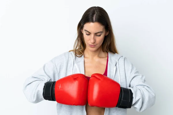 Young Sport Woman Isolated Background Boxing Gloves — Stock Photo, Image