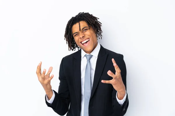 Junger Afroamerikanischer Geschäftsmann Mit Isoliertem Weißen Hintergrund Unglücklich Und Frustriert — Stockfoto
