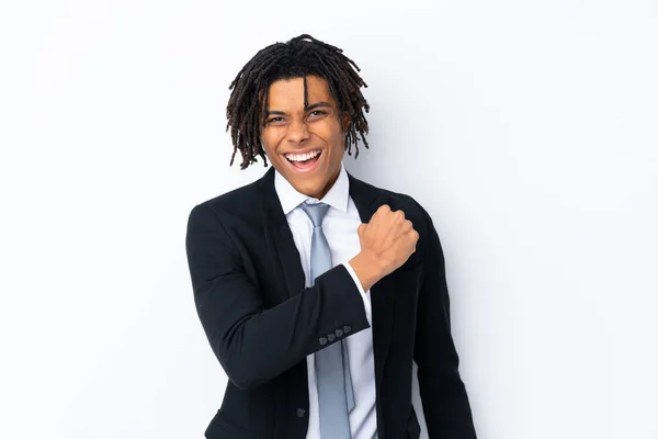 Junger Afroamerikanischer Geschäftsmann Mit Isoliertem Weißen Hintergrund Feiert Einen Sieg — Stockfoto