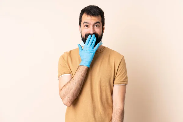 Uomo Caucasico Con Barba Che Protegge Dal Coronavirus Con Una — Foto Stock