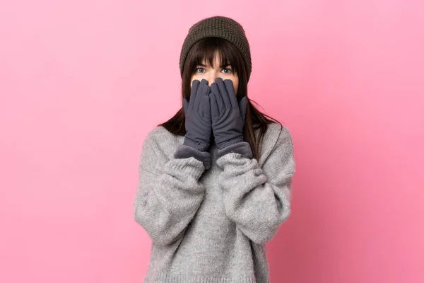 Adolescente Ucraniano Chica Con Sombrero Invierno Aislado Sobre Fondo Blanco —  Fotos de Stock