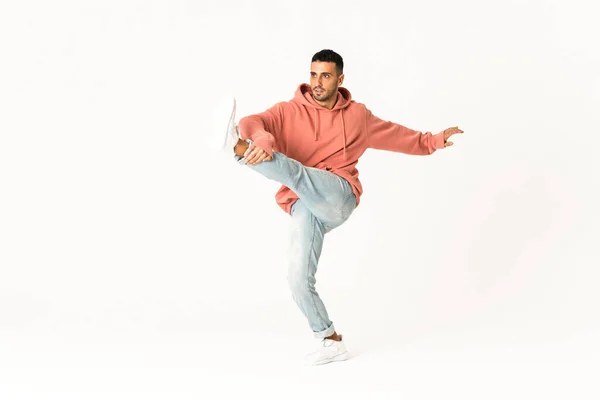 Mann Tanzt Street Dance Stil Über Isolierten Weißen Hintergrund — Stockfoto