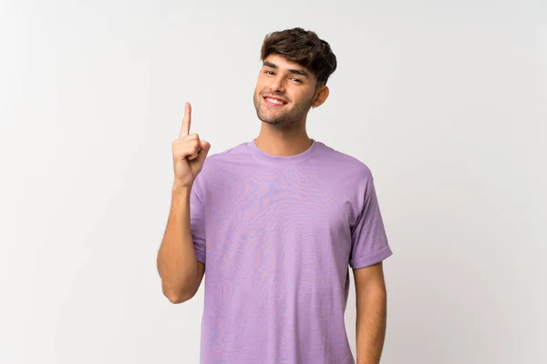 Young Handsome Man Isolated White Background Showing Lifting Finger Sign — Stock Photo, Image