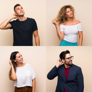 İzole edilmiş arka planda kalan bir grup insan bir fikir düşünüyor.