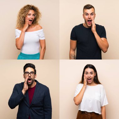 Şaşırmış ve şok olmuş yüz ifadesiyle izole edilmiş bir grup insan.