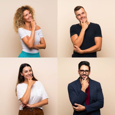 İzole edilmiş arka planda gülümseyen insanlar.