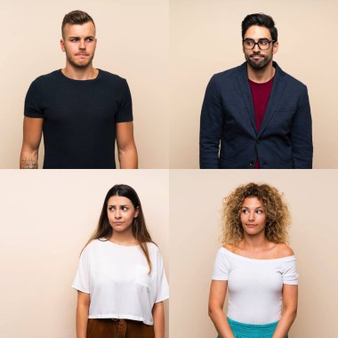 İzole edilmiş arka planda şüpheli davranışlar sergileyen bir grup insan.