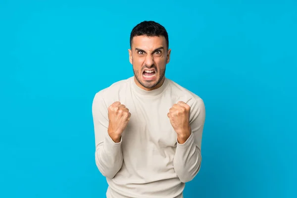 Young Man Isolated Blue Background Frustrated Bad Situation — Stock Photo, Image