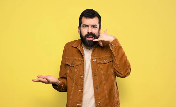 Handsome Man Beard Making Phone Gesture Doubting — Stock Photo, Image