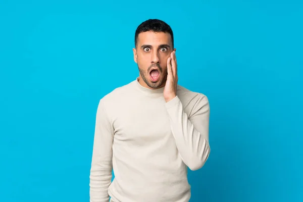 Young Man Isolated Blue Background Surprise Shocked Facial Expression — Stock Photo, Image