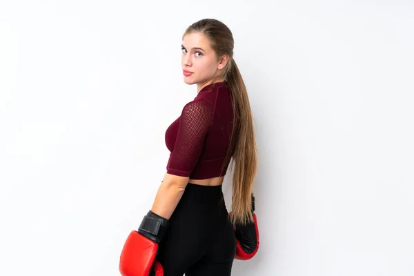 Deporte Adolescente Chica Sobre Aislado Blanco Fondo Con Guantes Boxeo —  Fotos de Stock