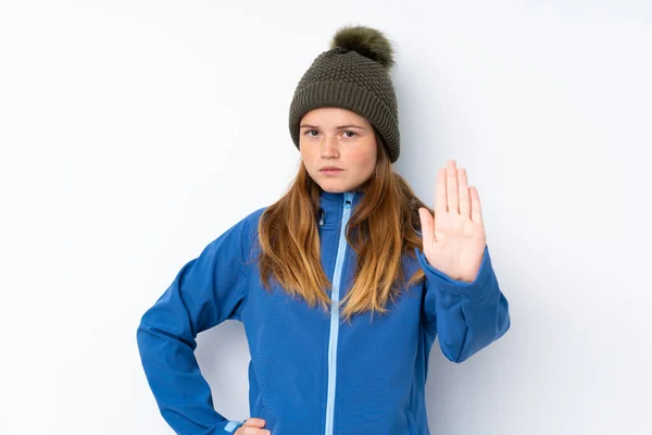 Ukrán Tizenéves Lány Téli Kalap Felett Elszigetelt Fehér Háttér Így — Stock Fotó